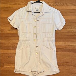 Altar'd State Cream Button-Up Jumpsuit